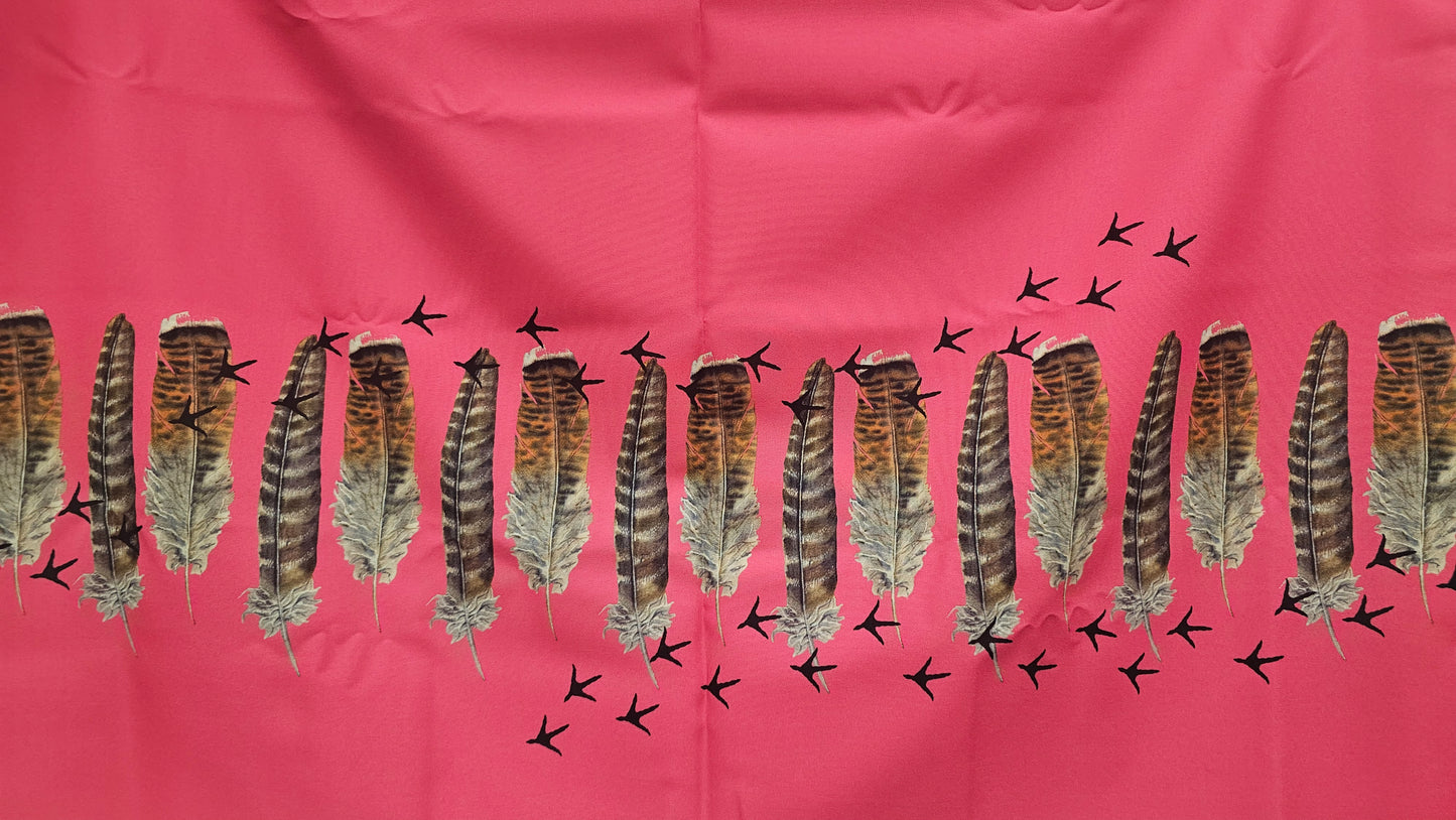 Gabardine Printed Fabric Turkey Feathers Pink 2 YRDs