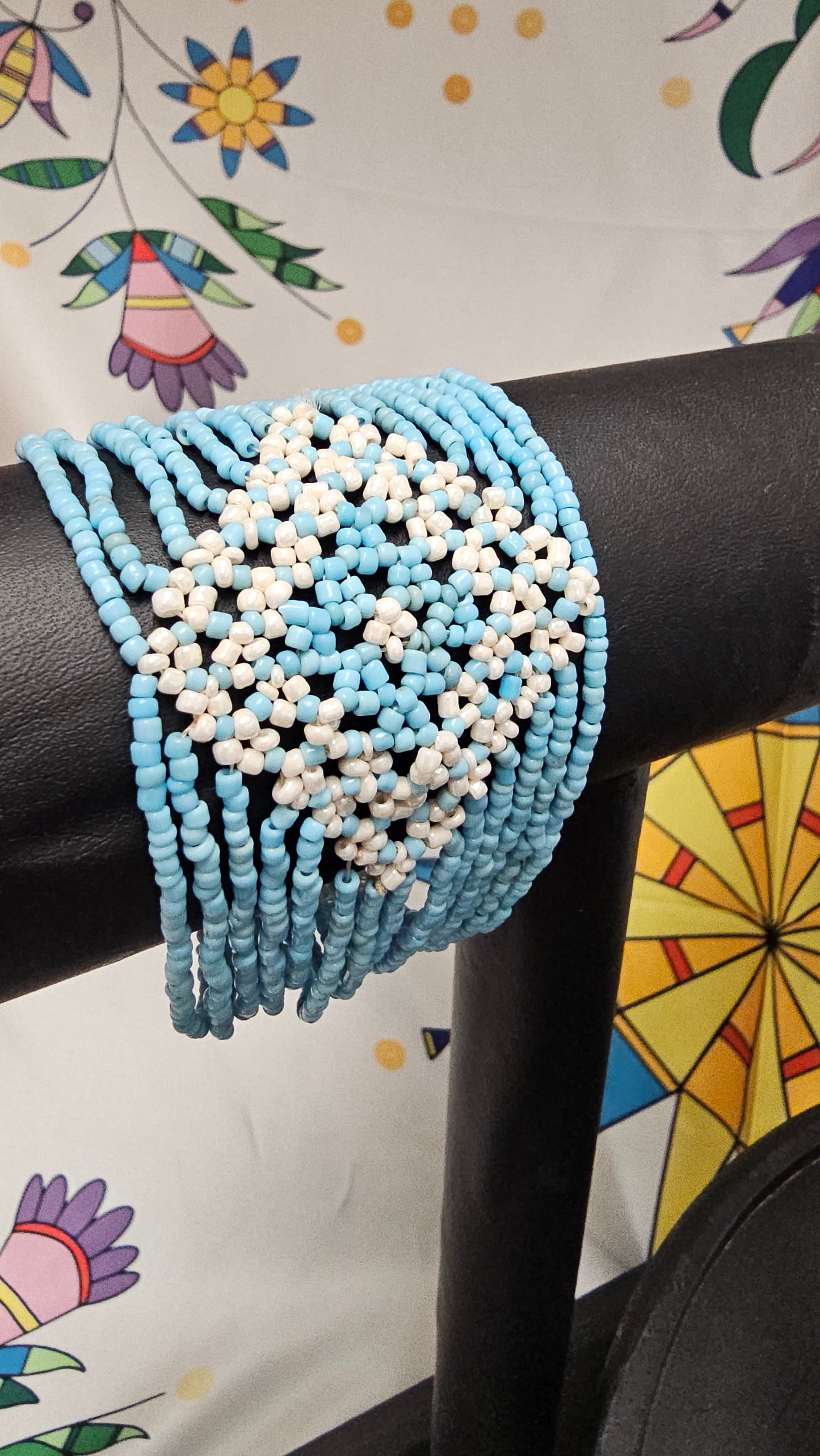 Blue Glass Bead V-Shape Tassel Necklace & Bracelet Set- 40cm L/ 12cm Drop