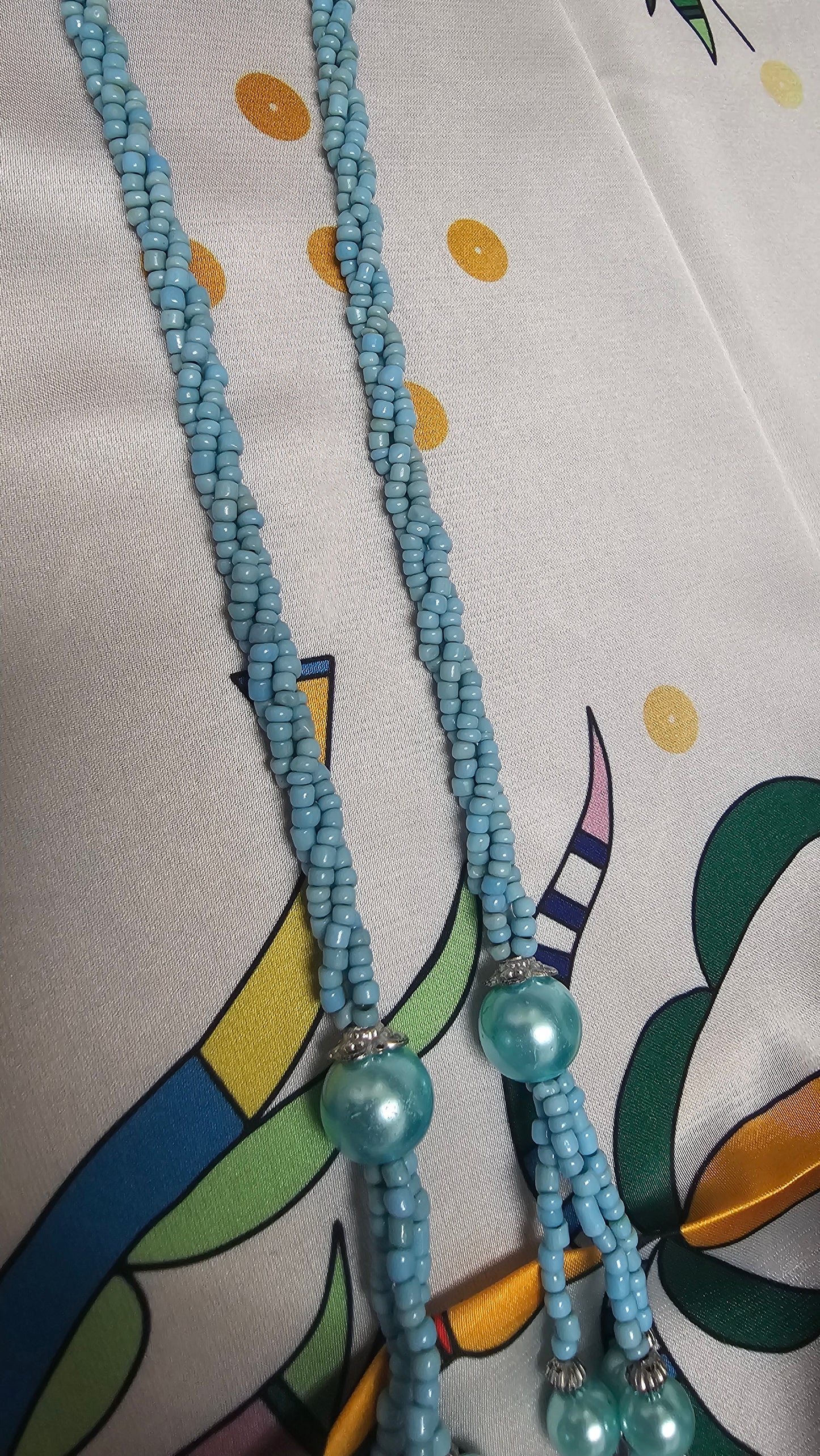 Large Tassel Turquoise & Pearl Beaded Pendent Necklace