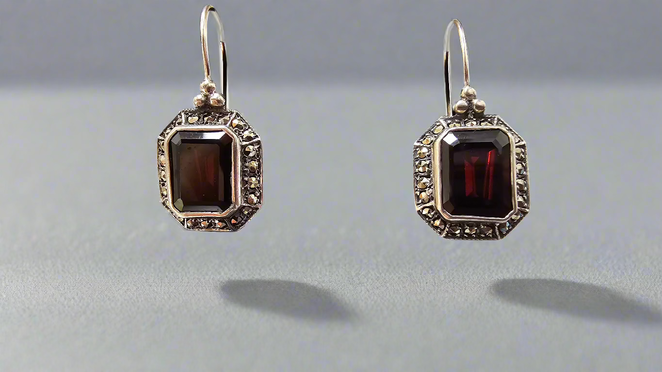 8 Carat Red Garnet Filigree Earrings