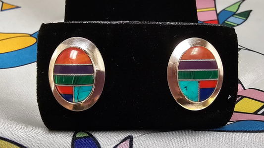 Navajo .925 Sterling Turquoise Multi-Stone Inlay Earrings