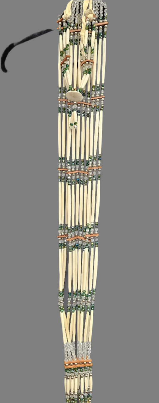 Mens Bandolier Cross Bead Set Green & Clear 39" L