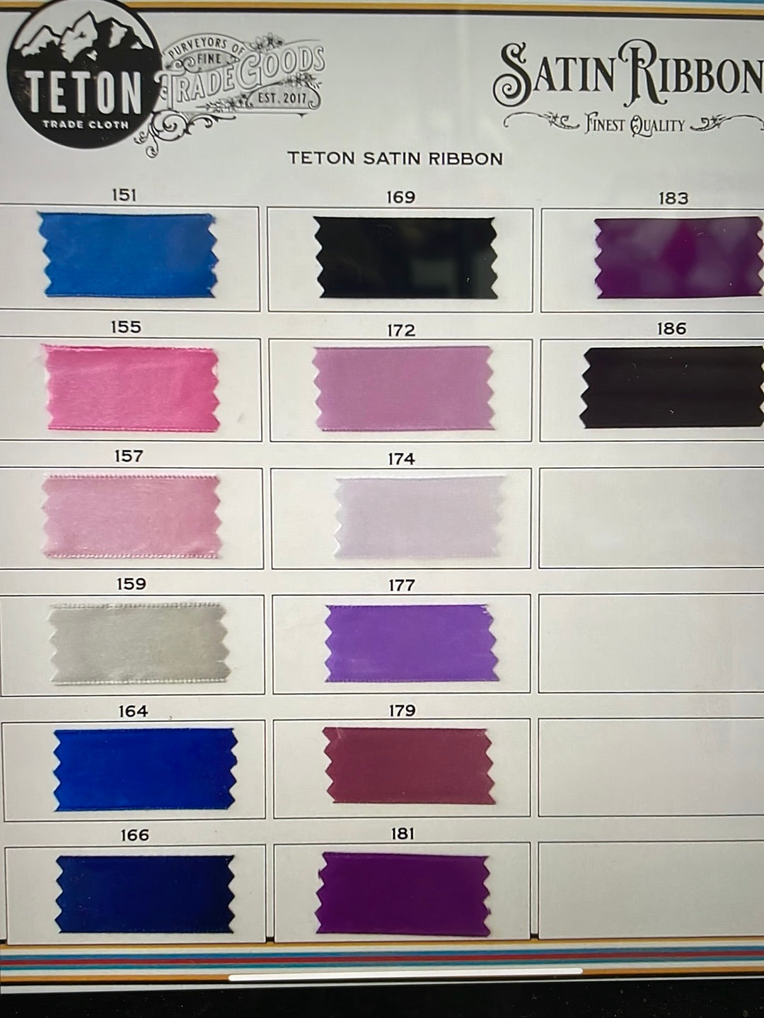 Teton Satin Ribbon, 25-yc
spools, 1.5"
.75"
$10.00