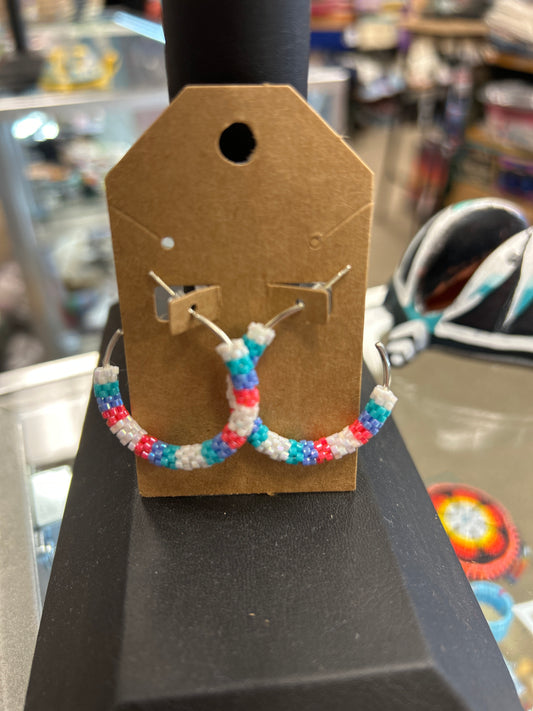 Beaded Hoops Pearl, Teal, Pink , Blue