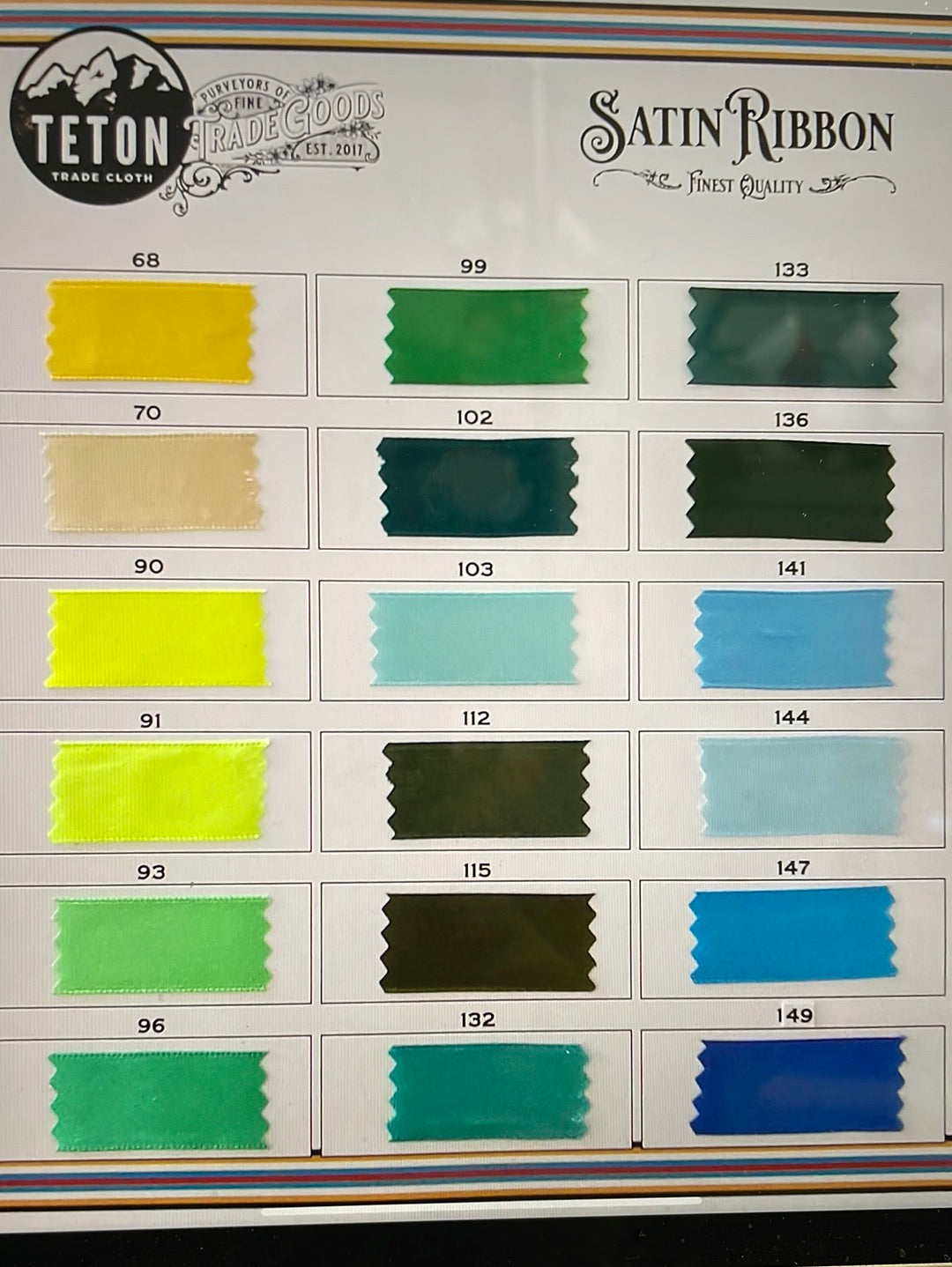 Teton Satin Ribbon, 25-yc
spools, 1.5"
.75"
$10.00