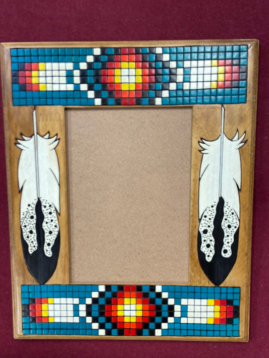 Wooden Hand Painted Picture Frame White Feathers