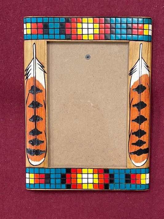 Wooden Hand Painted Picture Frame Feathers