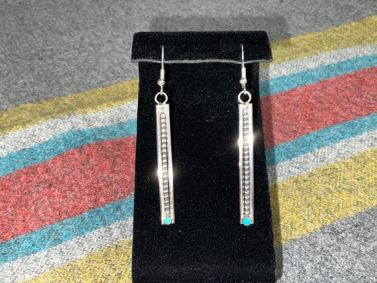 Native American Inspired Sterling Silver Dangle Earrings W Turquoise