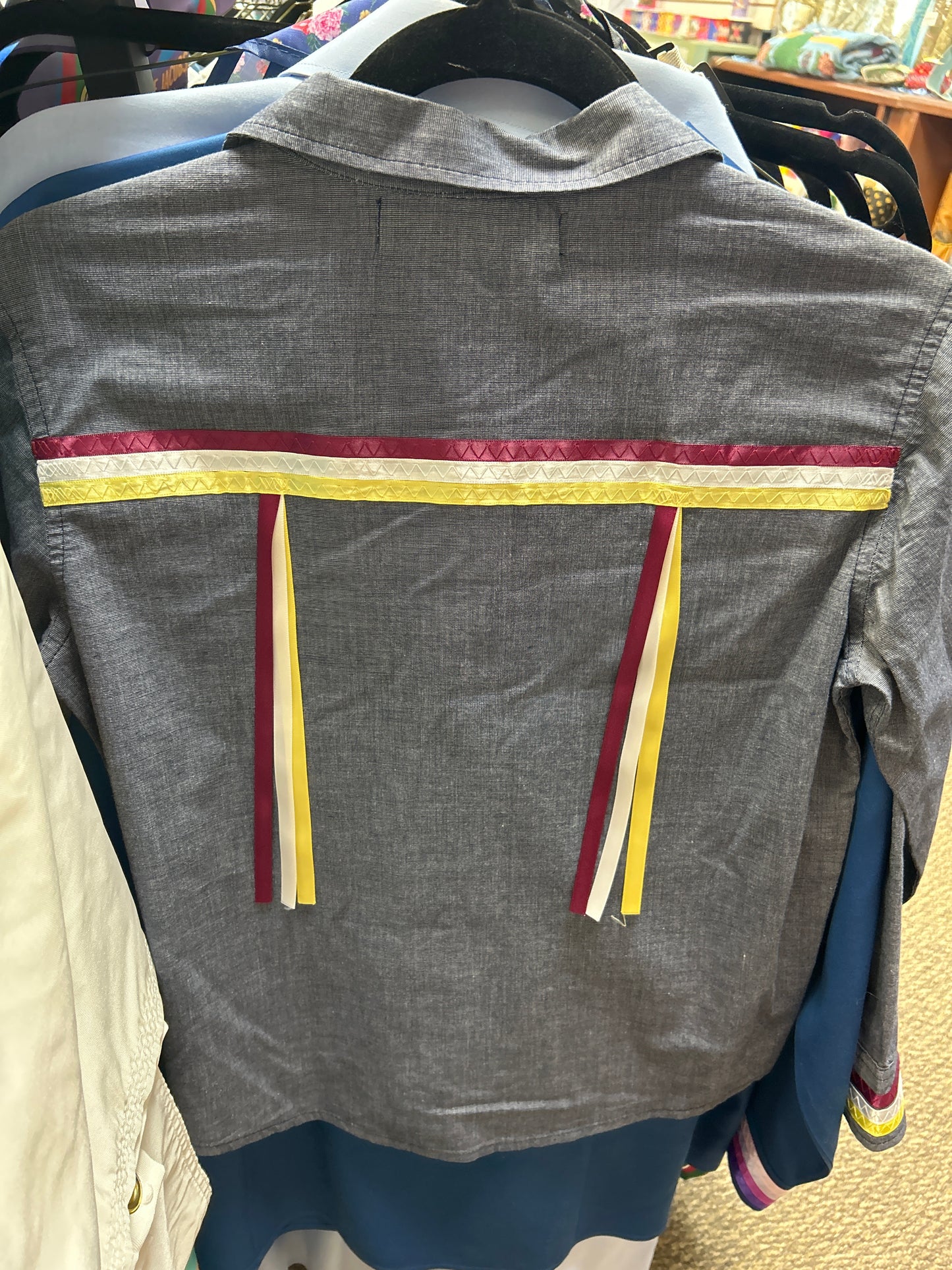 Ribbon Shirt Button Up Long Sleeve Drk Grey Med