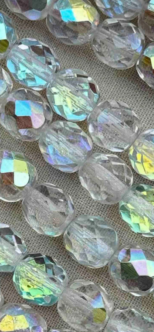 Glass Fire Polish Beads AB~8mm Crystal