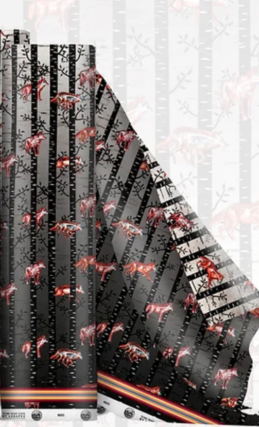 Wolves Cotton Fabric Black