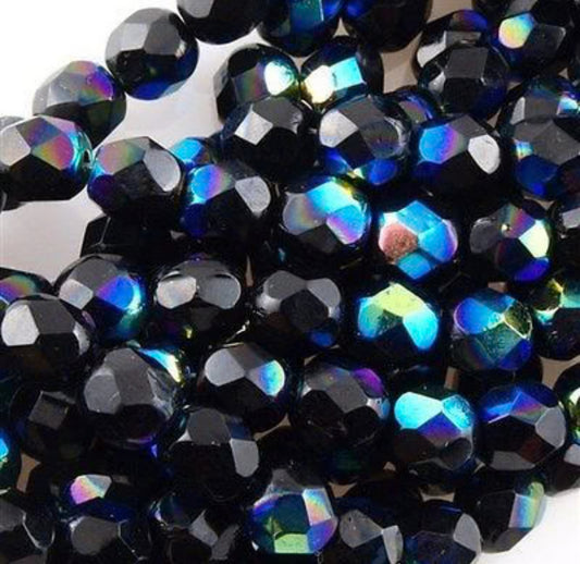 Glass Fire Polish Beads AB~8mm Black