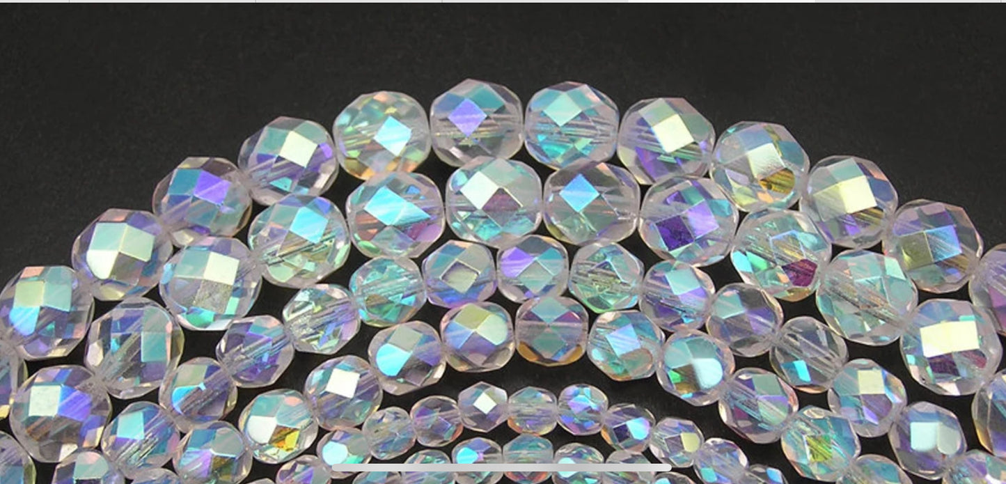 Glass Fire Polish Beads AB~8mm Crystal