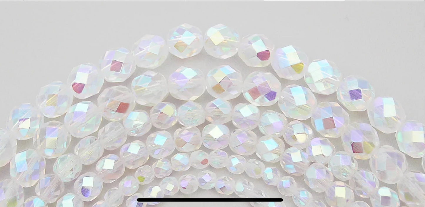 Glass Fire Polish Beads AB~8mm Crystal