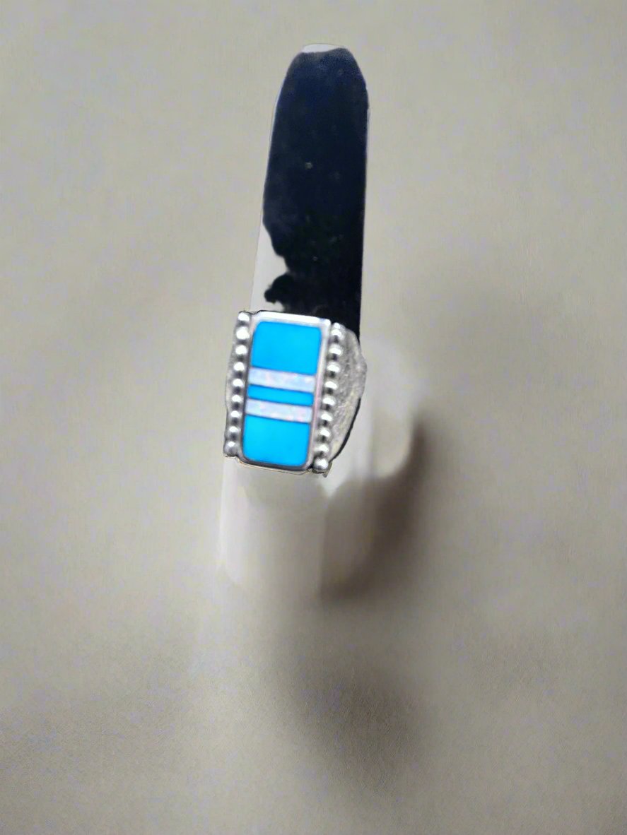 Sterling Silver W Turquoise & Opal Ring