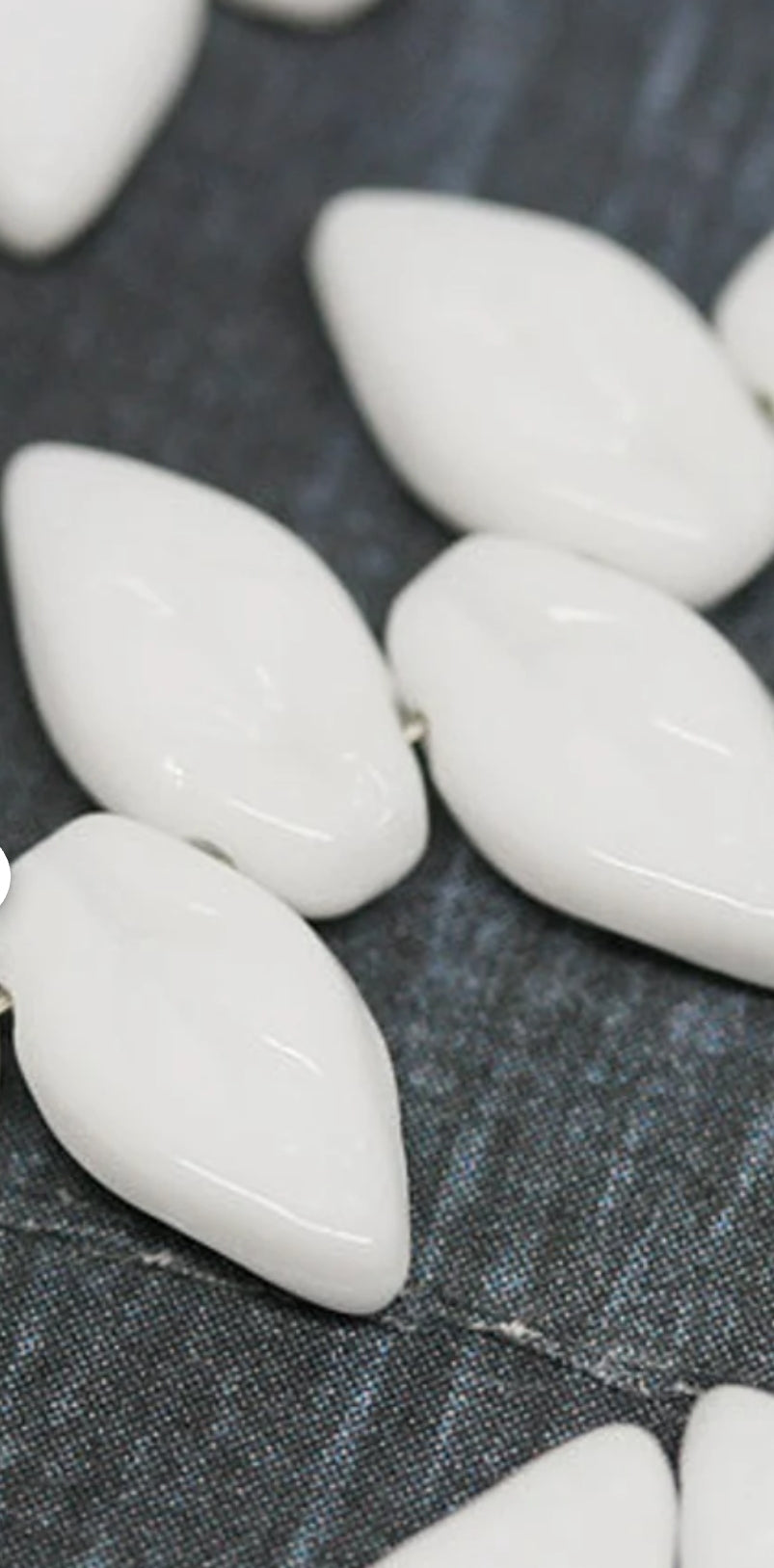 Ceramic Leaf Shaped Beads White 9x6 PKG
