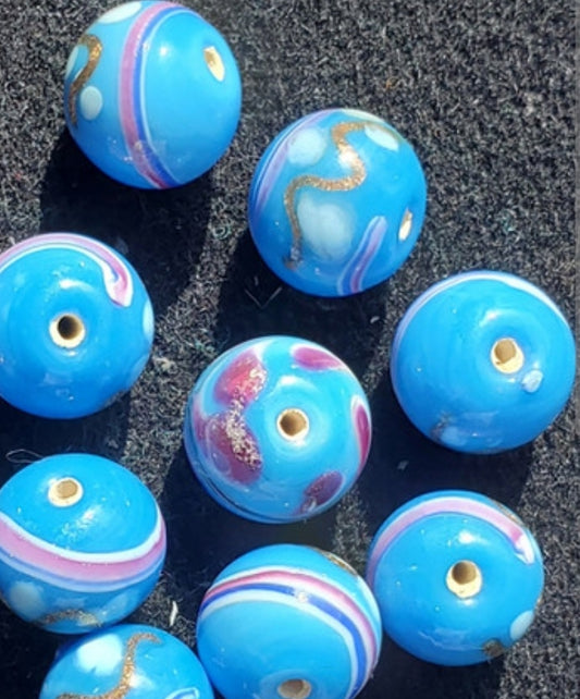 Skunk Beads Fancy Greasy Blue Venetian