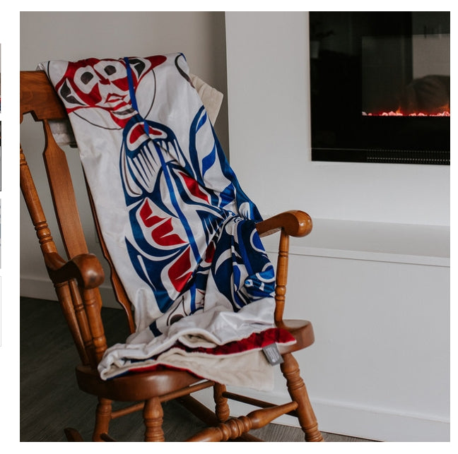 Premium Fleece Blanket - Salmon Life Cycle (Feathers)