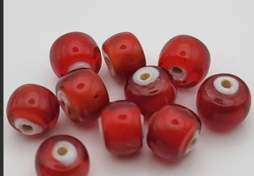 Red White Core Glass Crow Beads