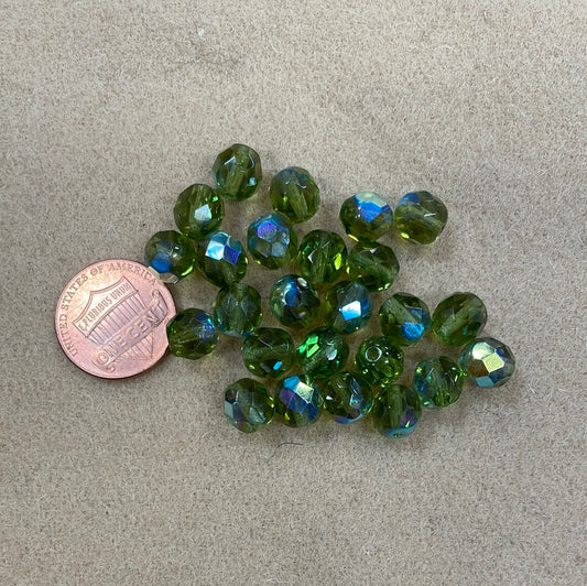 Faceted Beads Olivine AB Czech