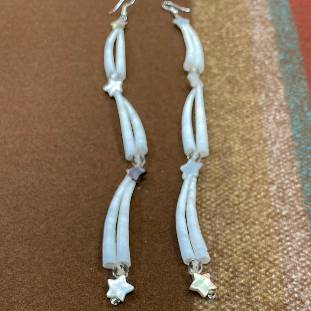 Dentalium Shell Abalone Star Bead Earrings