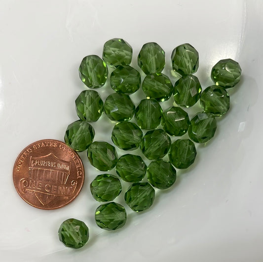 Faceted Beads Prairie Green, 8mm Czech