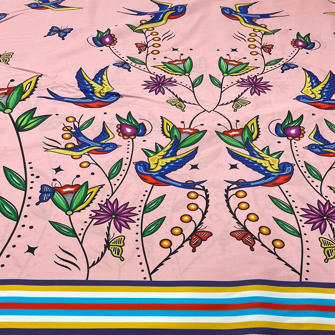 Nicole Bandit Grey Designed Cotton Fabric 21" Pink