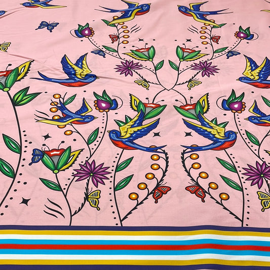 Nicole Bandit Grey Designed Cotton Fabric 21" Pink