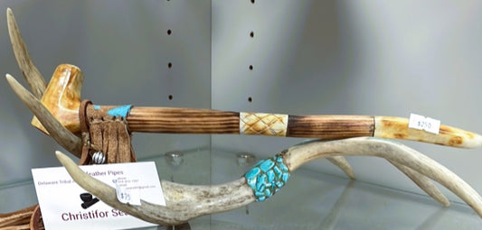 Antler Pipe Stand/Holder With Turquoise Inlay