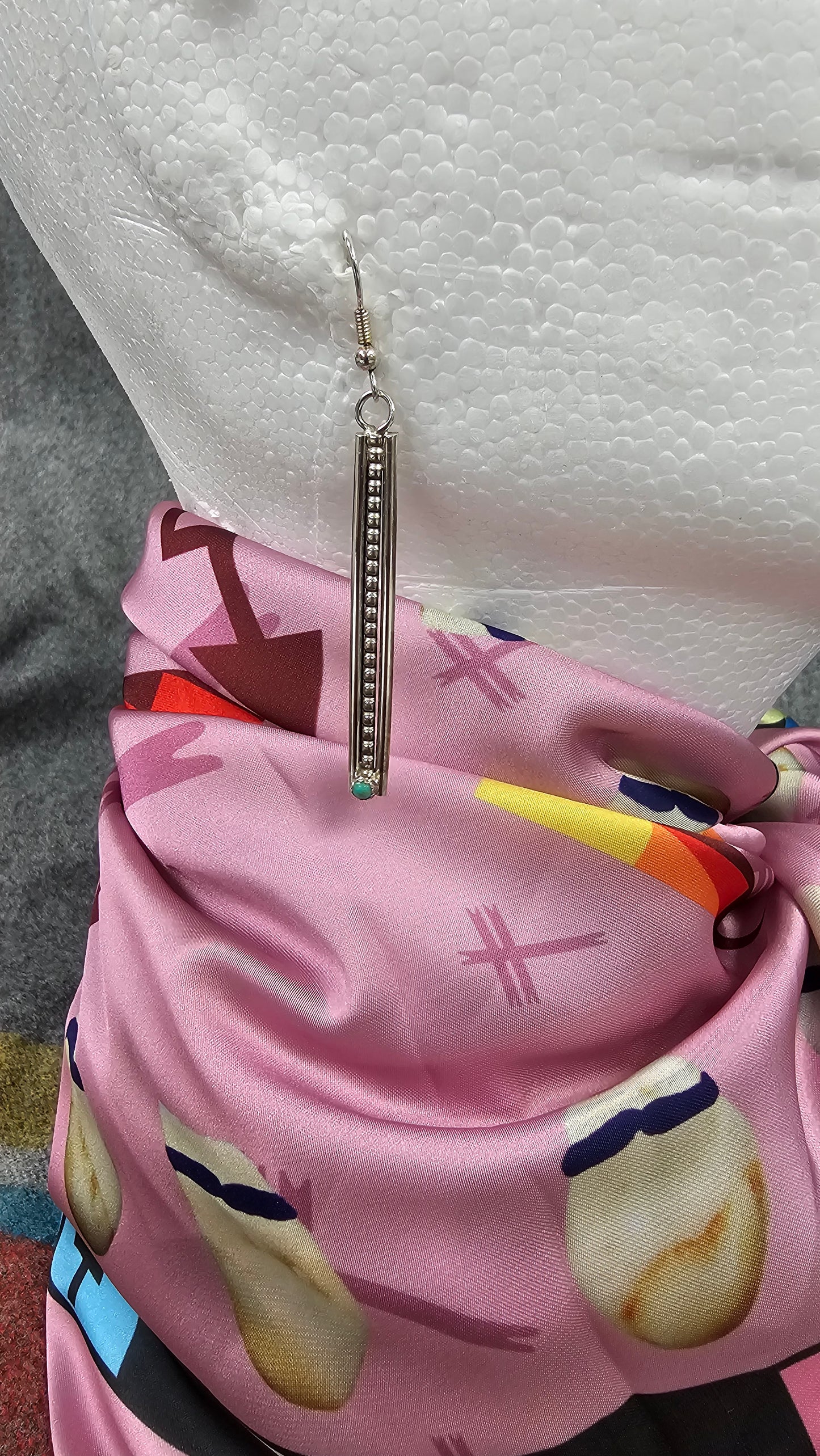 Native American Inspired Sterling Silver Dangle Earrings W Turquoise