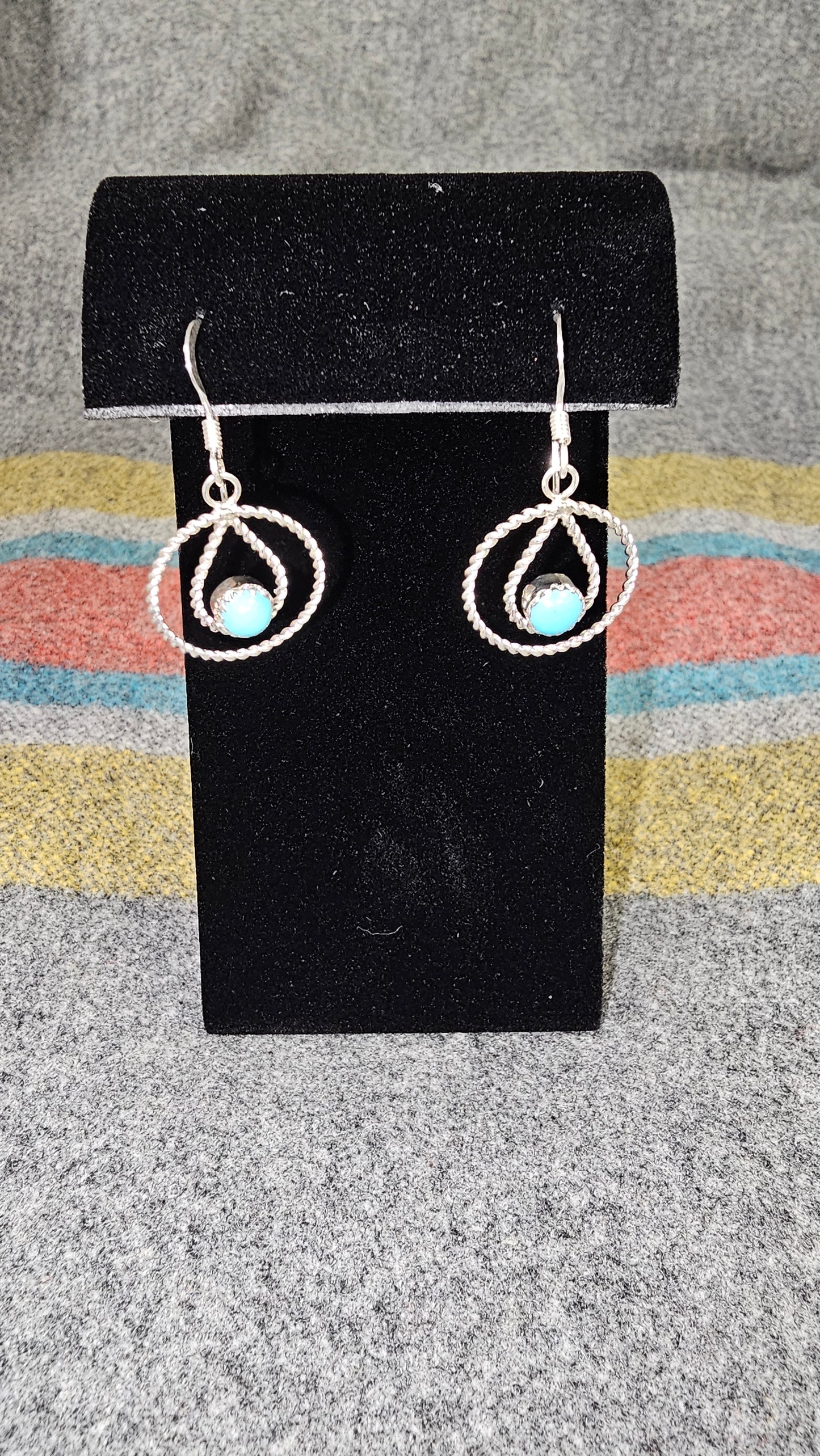 Sterling Silver Earrings Double Rounds W Turquoise
