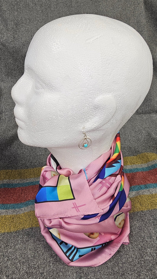 Sterling Silver Earrings Double Rounds W Turquoise