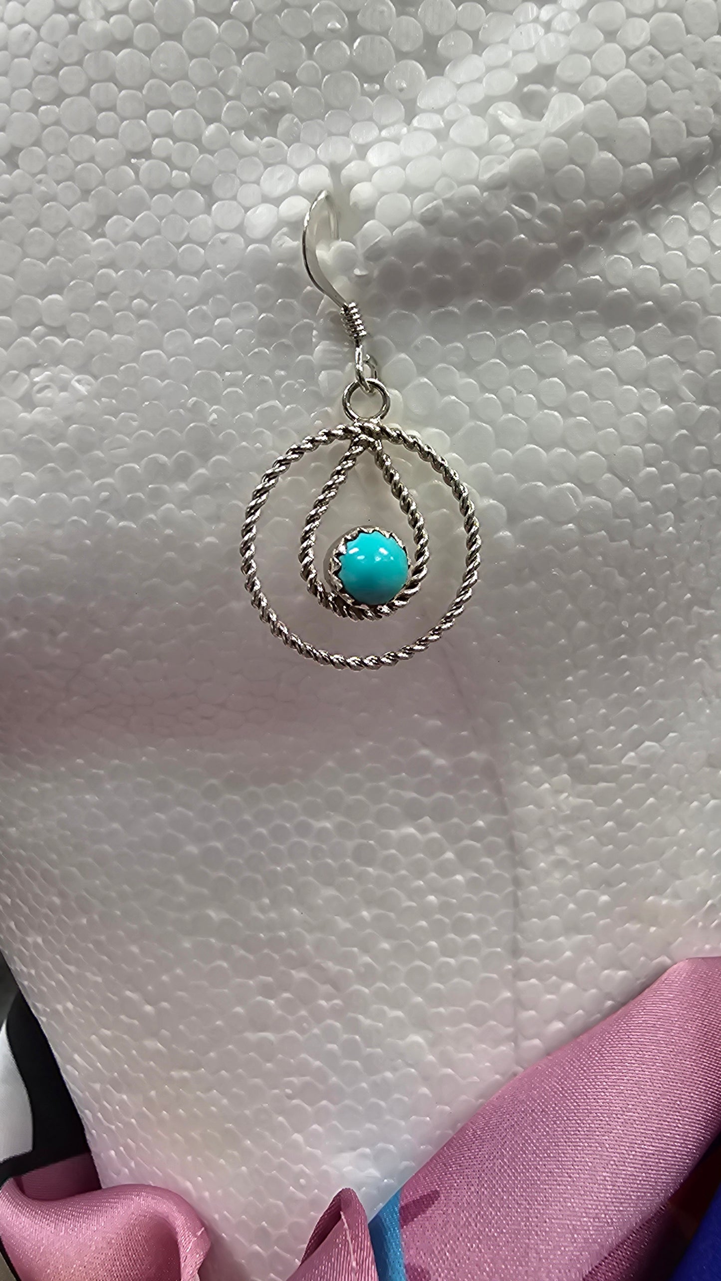 Sterling Silver Earrings Double Rounds W Turquoise