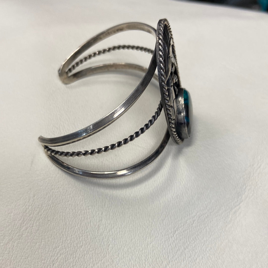 Sterling Silver Feathers and Turquoise Cuff Bracelet