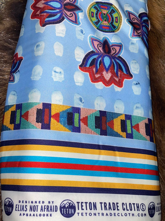 Elias Not Afraid, Apsaalooke Designed Satin Fabric