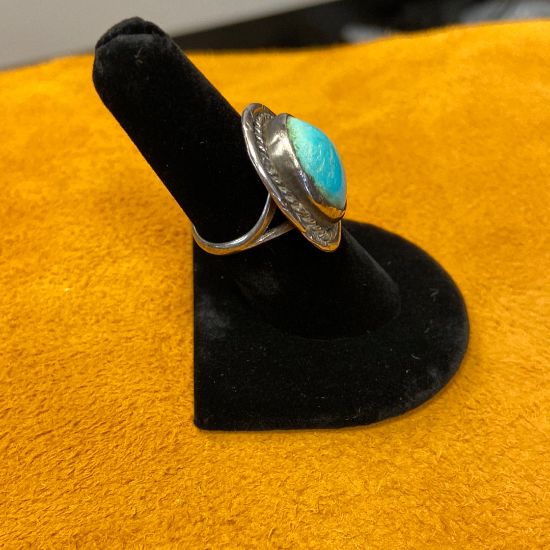 Sterling Silver Vintage Watery Fox Turquoise Ring