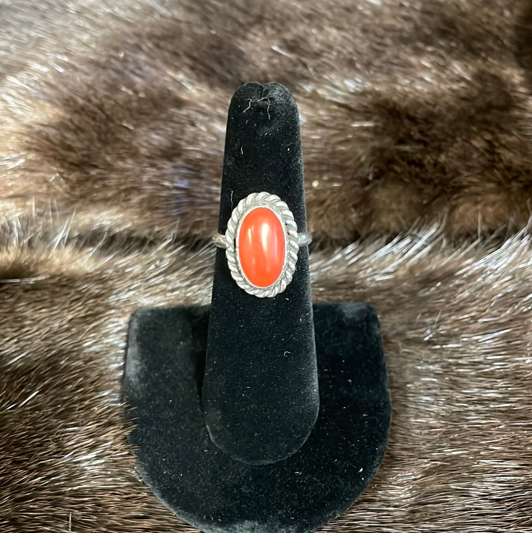 Sterling Silver Red Coral Ring