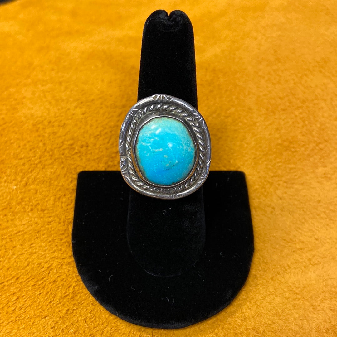 Sterling Silver Vintage Watery Fox Turquoise Ring