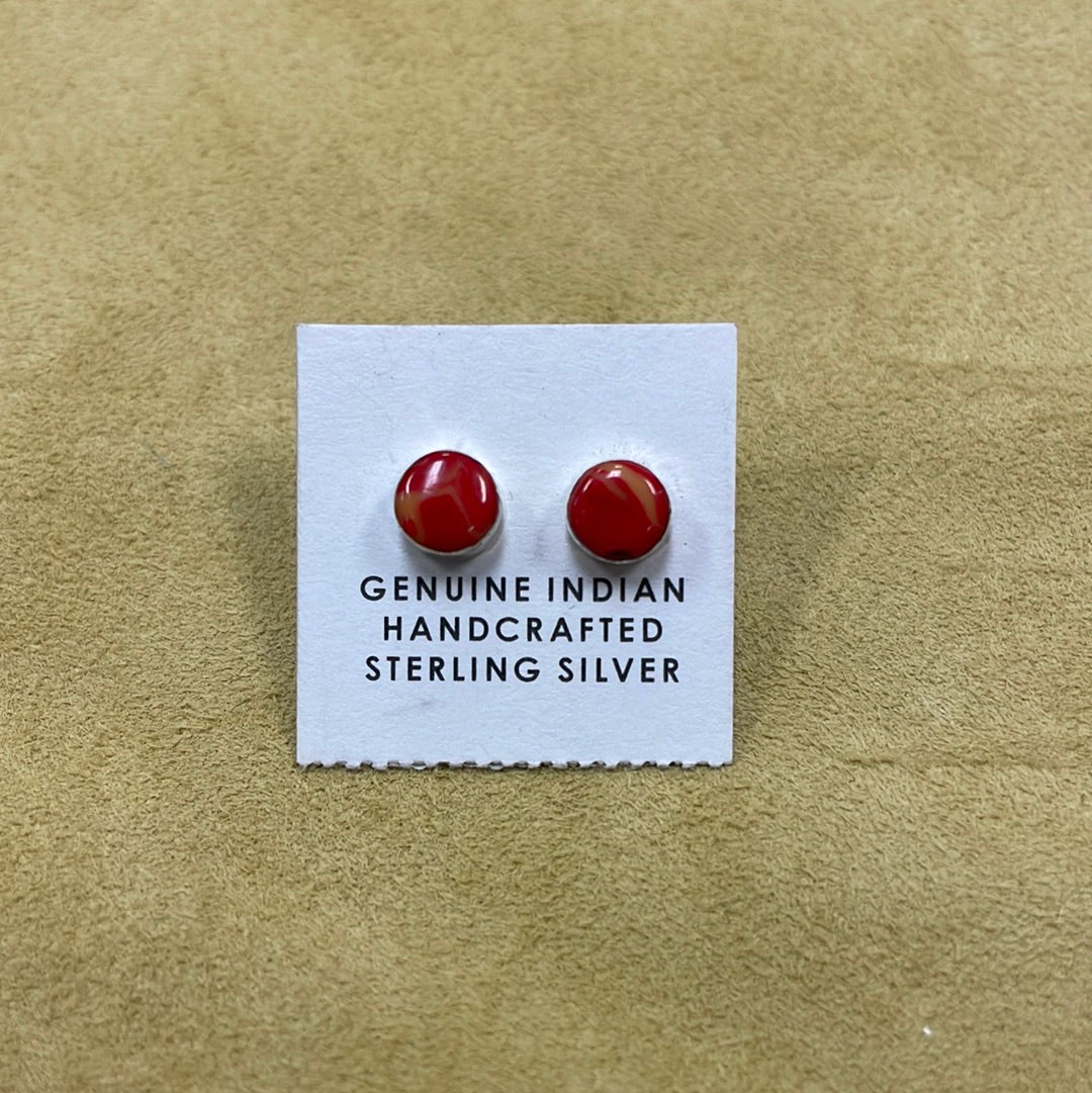 Round Coral Stud Earrings