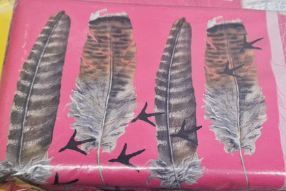 Gabardine Printed Fabric Turkey Feathers Pink 2 YRDs