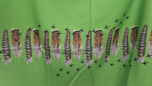 Gabardine Printed Fabric Turkey Feathers Green 2 YRDs