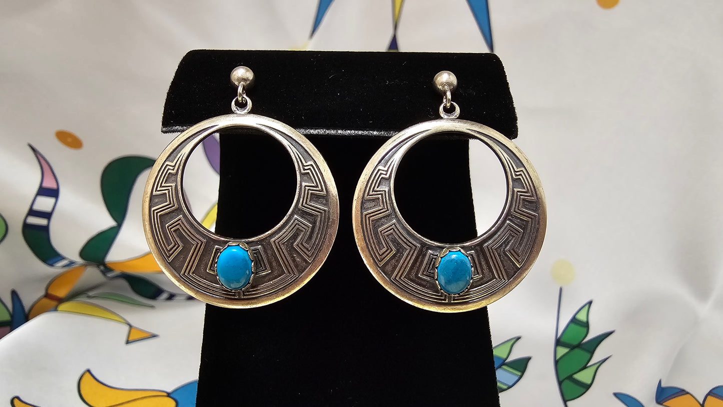 WM Wheeler .925 Sterling Hoop Style Earrings W/ Turquoise