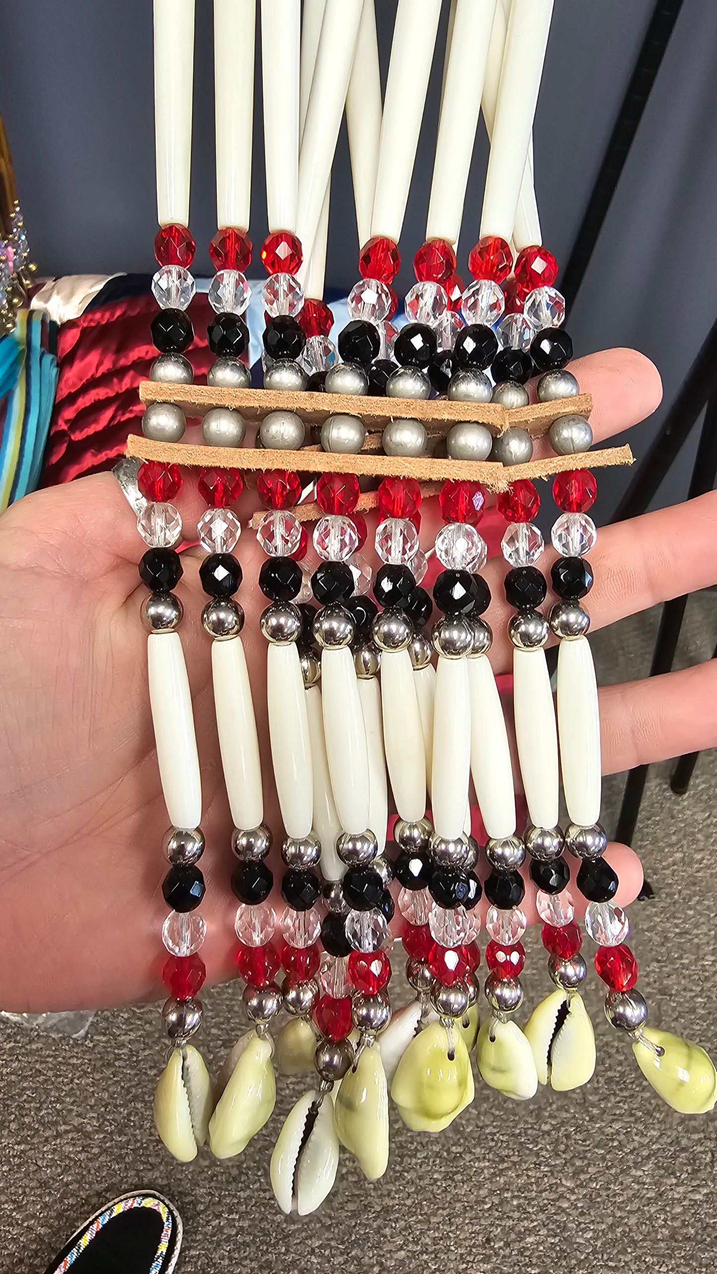 Mens Bandolier Cross Bead Set Red & Black 41" L