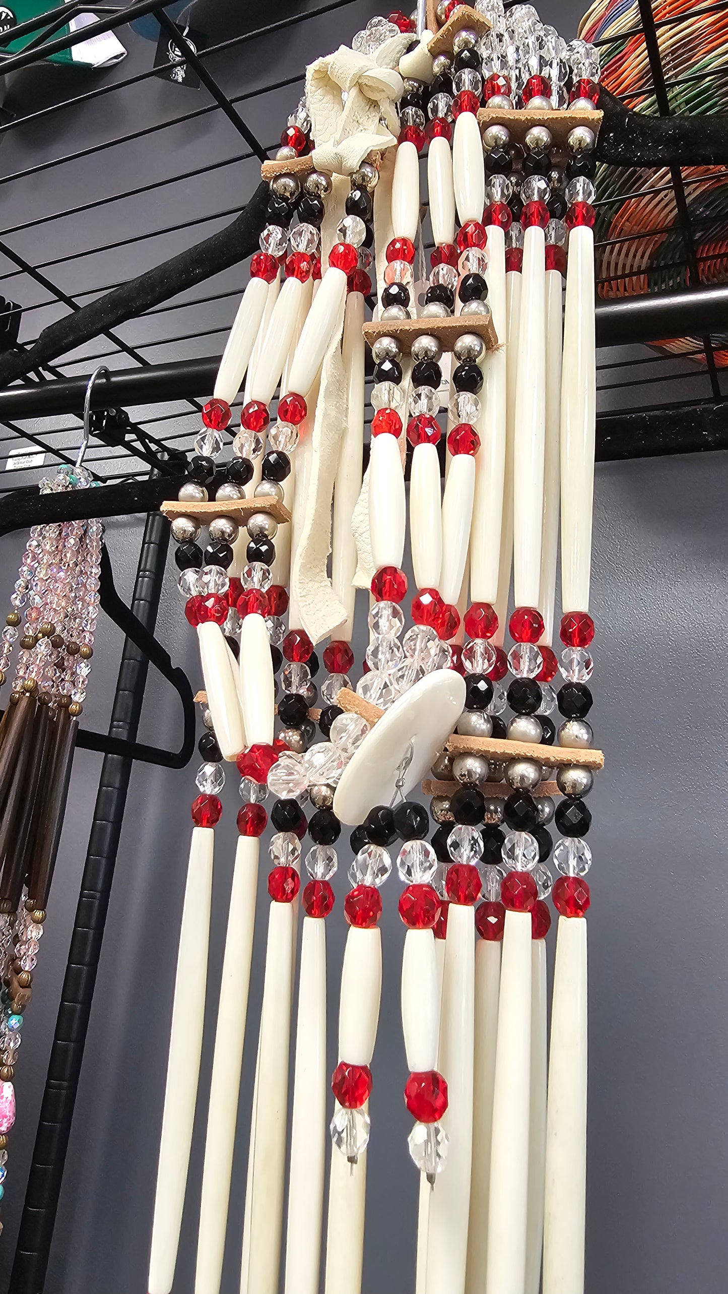 Mens Bandolier Cross Bead Set Red & Black 41" L