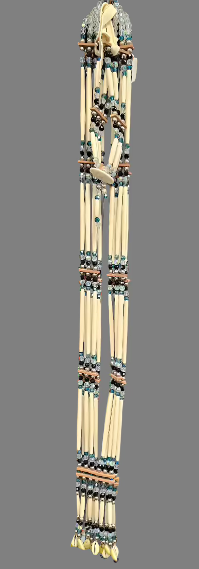 Mens Bandolier Cross Bead Set Aqua, Clear & Black 35"L