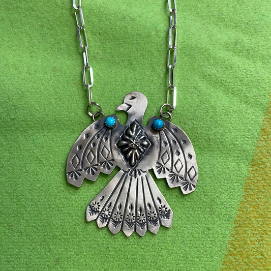Sterling Silver Eagle Turquoise Stone Necklace