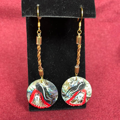 Painted Woman on Abalone Shell Earrings