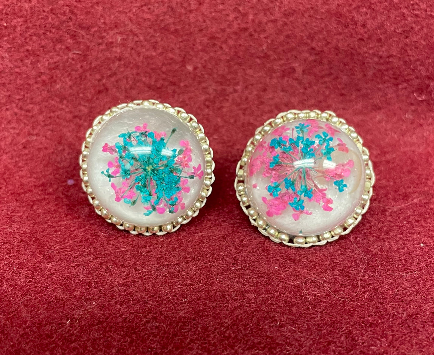 Beaded Floral Cabochon Earrings