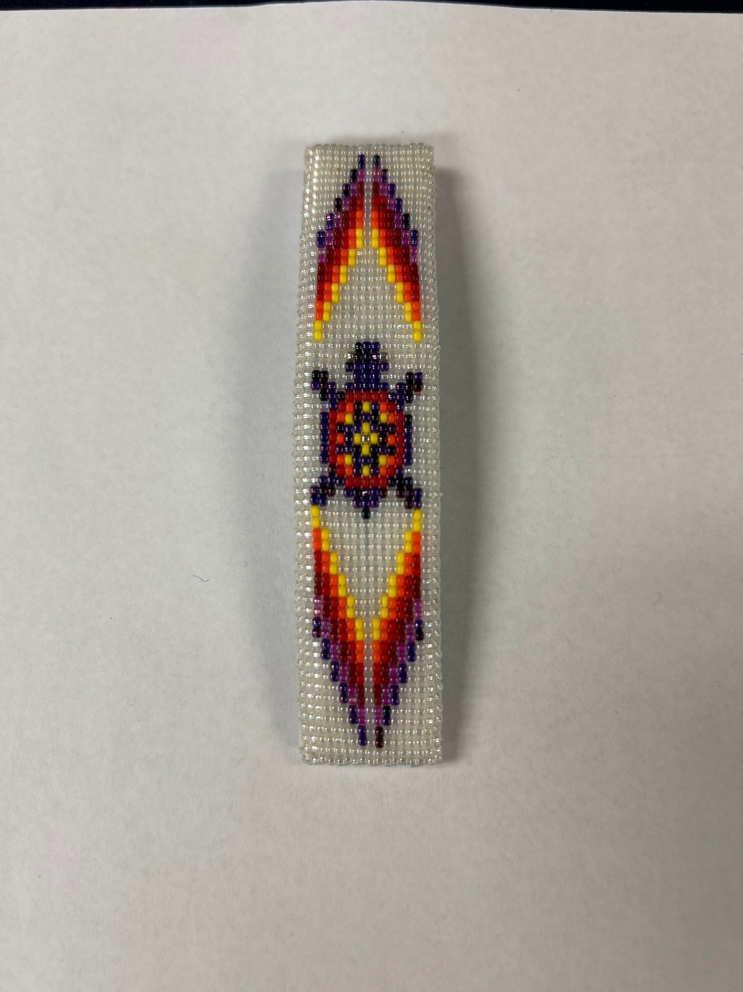 Beaded Turtle Hair Clip White w Purple Turtle