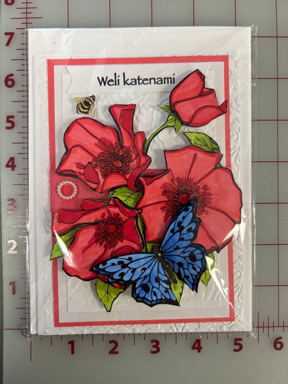 Wëlí katënamí Happy Birthday Card “Red Poppies”